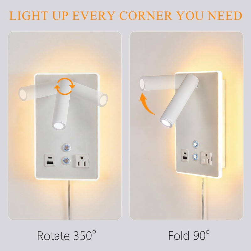 CNMYKYDS Dimmable Plug in Wall Sconce with Touch Switch,Headboard Bedside