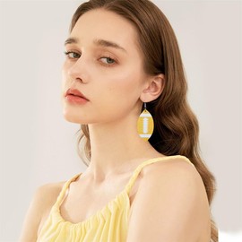 CHUNYANAN Unique Fashion Sequined Leather Football Dangle Drop Earrings for Women Sparkly Charm Tassel Football Earrings Jewelry Gift (Yellow Earring)