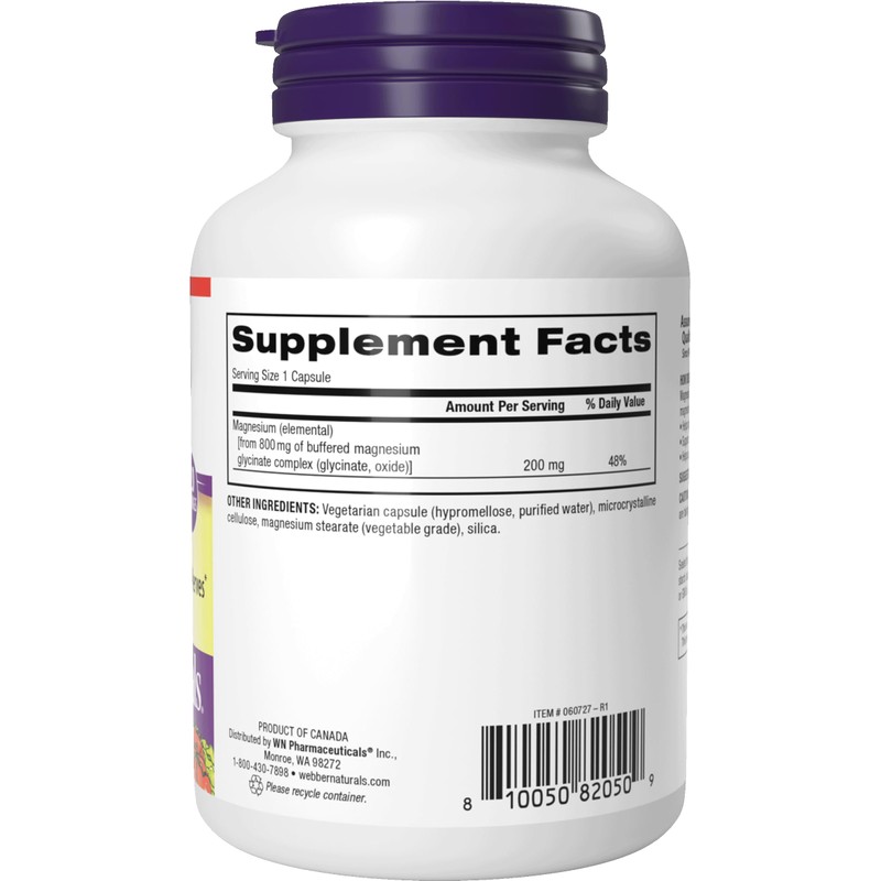 Webber Naturals Magnesium Glycinate Complex 200 mg, 120 Vegetarian Capsules,