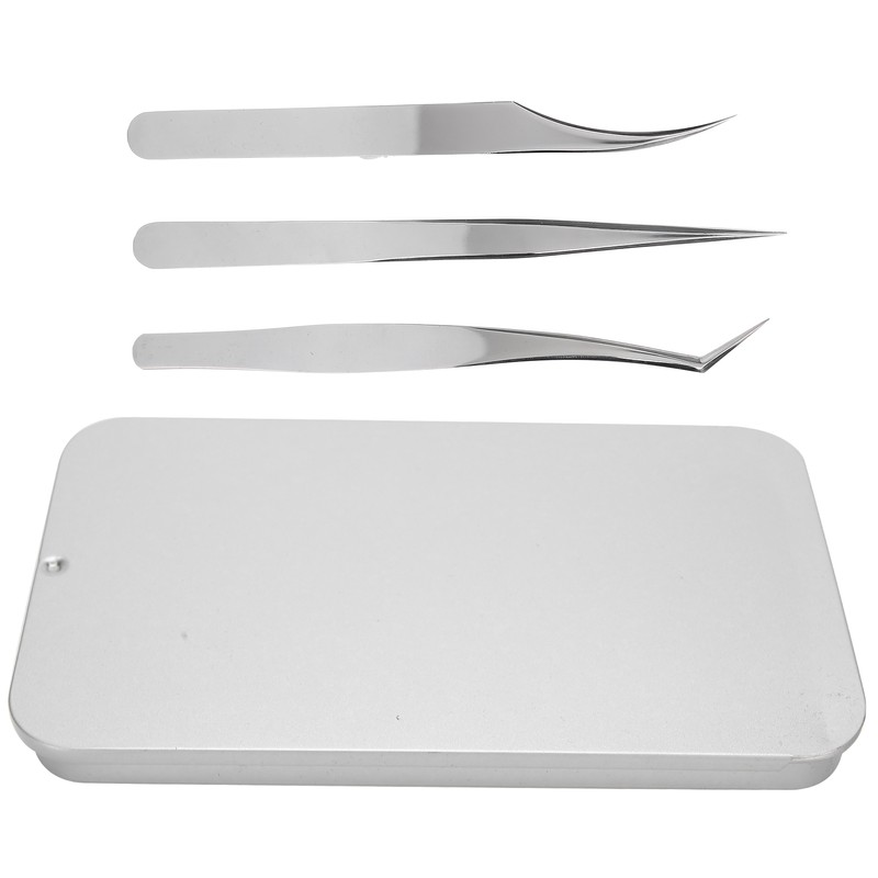 3Pcs Eyelash Extension Tweezers Set Silver Mirror Light DolphinShaped Easy