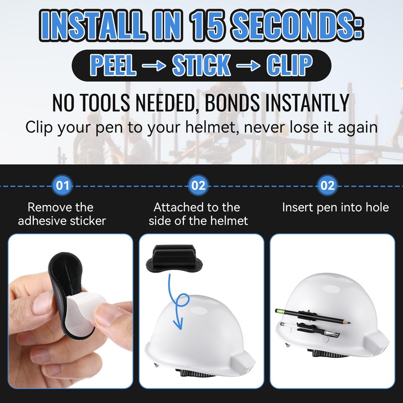 Hiboom 2 Pack Pen Pencil Holder for Hard Hat, Black