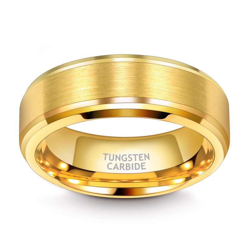 TRUMIUM 8mm Gold Tungsten Wedding Band Men Women 24K Gold