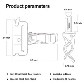 6 Pack E-Track Tool Holders |E Track Accessories for Enclosed Trailer to Keep Rakes,Shovels, Broom|e Track Tool Holder Hanger for Trailer Accessories| Tool Stabilizer for Etrack Accessories