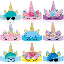 36Pcs Unicorn Birthday Party Hats Glitter Unicorn Horn Crown Headbands with Colorful Horns and Flowers for Boys Girls Princess Dress Up Theme Party Decorations Favors Baby Shower Supplies 9 Styles