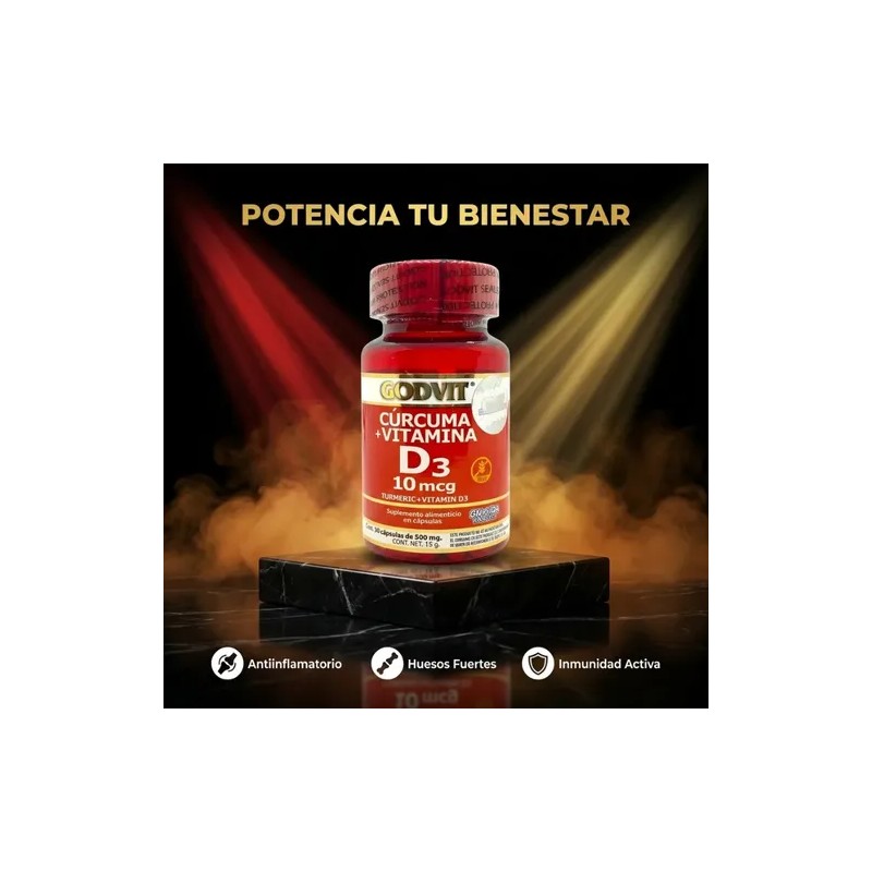 Cúrcuma Vitamina D3 Suplemento Godvit 30 Cápsulas 500mg