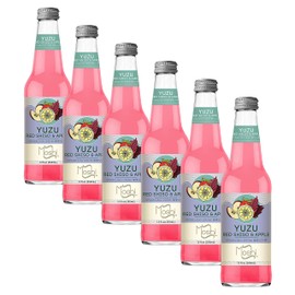 Moshi Yuzu Sparkling Drink, Aromatic and Zesty, Made with 100% Yuzu juice, All-Natural, Vegan, Gluten-free, No Artificial Preservatives/Coloring - 12 oz (6 Glass Bottles) - Red Shiso & Apple