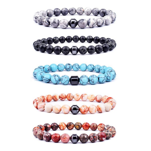 AMOR SPES 5PCS Natural Stone Beads Bracelet Set Turquoise Volcanic