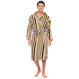 Skylinewears Men’s Robe Terry Cotton Spa Bathrobe With Hood Soft Shower Bath Robes Kimono Sweat Steaming Clothes Mustard XL
