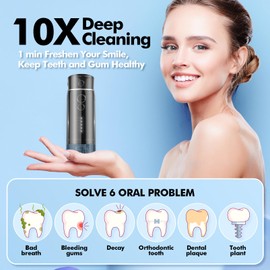 Water Flosser Mini Cordless Portable: 5 Modes Water Dental Floss with Telescopic Water Tank, 6 Tips, IPX7 Waterproof Oral Irrigator for Teeth Cleaning Gums,Orthodontic,Braces Dental Care (Black)