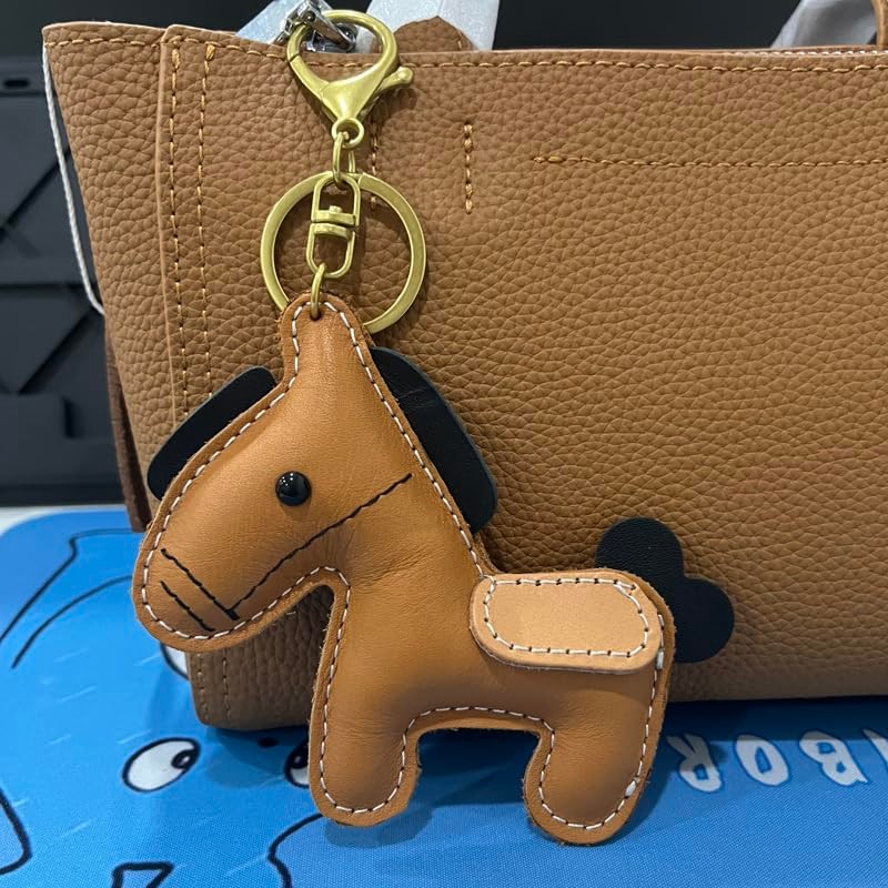 [Yocipa] Cute Genuine Leather Horse Keychain with Horse Design Charm
