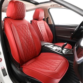 MIROZO Front Seat Covers,2PCS Car Seat Covers Waterproof Faux Leather Automotive Seat Covers Car Seat Protector Seat Cover Set Vehicle Cushion Cover for Sedan, Truck and SUV (2PCS Front, Wine Red