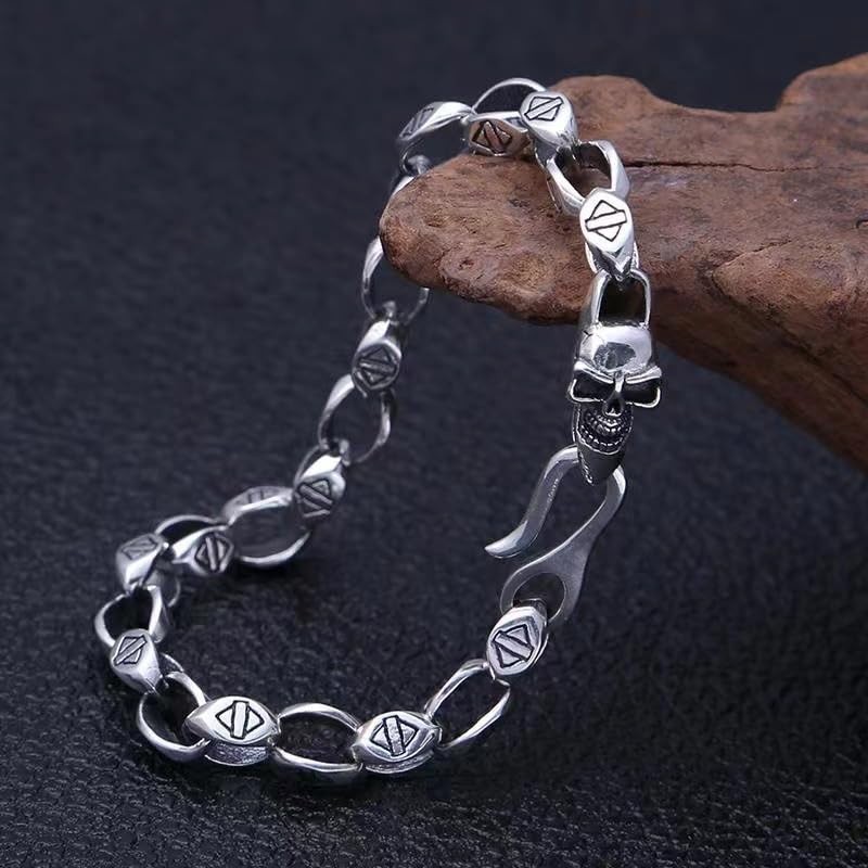 Ushinelit Men’s Retro Skull Stainless Steel Chain Chunky Rhombus Bracelet