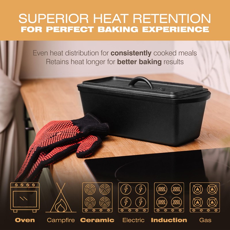 KUHA Cast Iron Bread Loaf Pan with Lid + Heat