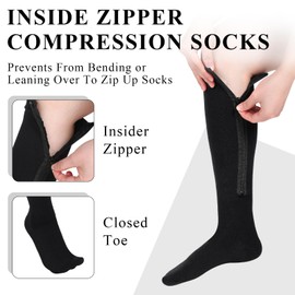 Tarpop 4 Pares Calcetines de Compresión con Cierre hasta Rodilla de Punta Cerrada de 20-30 mmHg (Color de Piel, Negro, L/ XL)