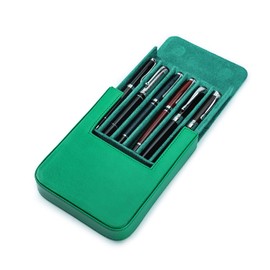 Hiram Leather Pencil Case Portable Genuine Leather Storage Box Pen Case, Green, Fountain pen case
