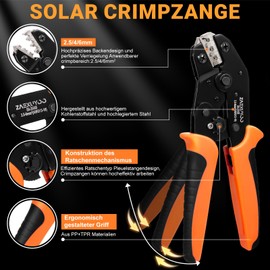 Solar Crimping Tool Set 2.5/4/6 mm² (AWG 13-10), 1 x Crimping Tool Tool, 15 Pairs of Solar Cable Connectors, 15 Pairs Male/Female Plugs, 2 x Spanner for Solar Plug PV Cable Connection