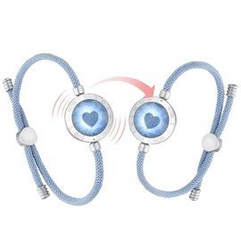 TOTWOO Couple Bracelet Couple Gifts Partner Bracelets with Touch Long Distance Relationship Gift for Long Distances Couple Love Gifts Vibration & Light Up Bluetooth Pairing Jewellery Blue, Stainless