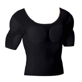 Ypnrd Fake Muscle Suit Shirt Men Invisible Simulation of Fattening Thin Elastic Detachable Bottoming Shirt,Black,S