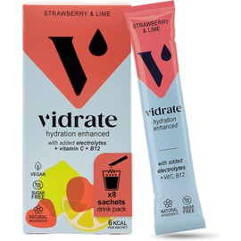 Electrolytes Powder - Hydration Sachets Packed with Vitamins - Zero Sugar Rehydration Sachet, No Artificial Sweeteners, Preservatives by ViDrate - Strawberry & Lime Small Pack, 8 Sachets