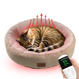 CLAYCLAY Heated Cat Bed,Round Heated Cat Bed for Indoor Cats, 20" Cozy Washable Heated Cat Bed with Timer & Temperature Adjustable,Non-Slip Bottom,Removable,Pet Heating Pad with Waterproof