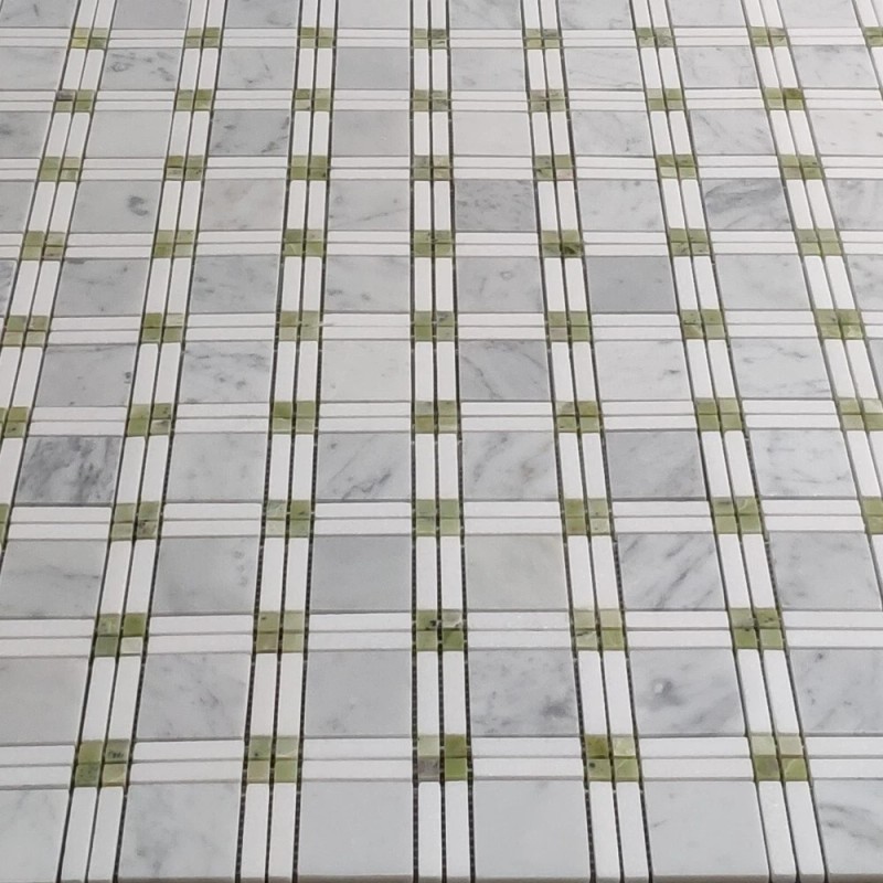 Stone Center Online C262XP Carrara White Marble Plaid Tartan Mosaic