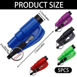 DXPETA 5 Pcs Car Window Breaker, Seatbelt Cutter, 2-In-1 Glass Crusher And Seat Belt Cutting Machine, Keychain Car Tool, Suitable For Most Cars (5 Colors)