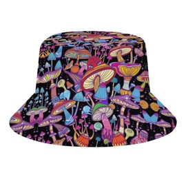 Psychedelic Hippie Mushrooms 60s Bucket Hat for Women Men Packable Fisherman Hat Sun Cap Travel Outdoor Beach Caps