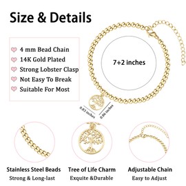 AINILOVE Gold Bracelet for Women, Evil Eye/Owl/Butterfly/Hummingbird/Koala/Monkey/Turtle/Fox Gifts for Women, Friendship Bracelets, Graduation Party Gift for Friends (Tree of Life Bracelet)