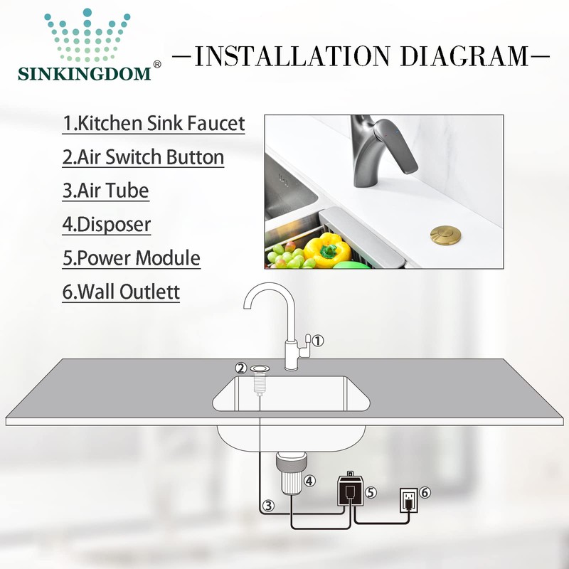 SINKINGDOM Garbage Disposal SinkTop Air Switch Kit with Stainless Steel