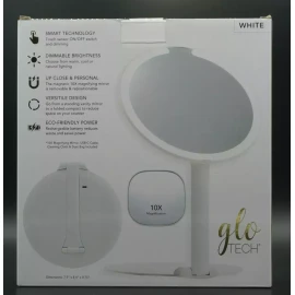GloTech Foldable Travel LED Mirror, White Opened Box