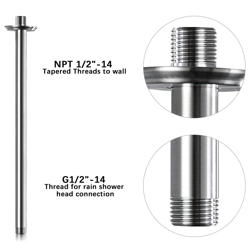 16 Inch Shower Arm and Flange Brushed Nickel, Ceiling Mounted