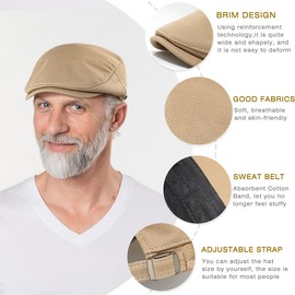 Taidor Newsboy Hats for Men Flat Cap Adjustable Irish Cabbie Ivy Driving Hunting Hat Khaki