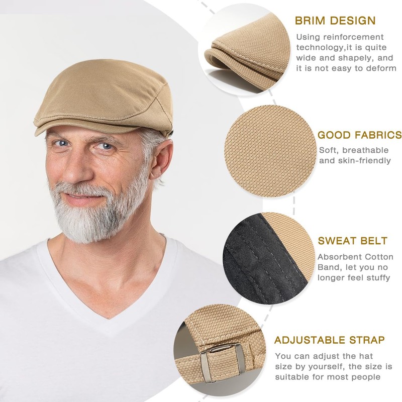 Taidor Newsboy Hats for Men Flat Cap Adjustable Irish Cabbie