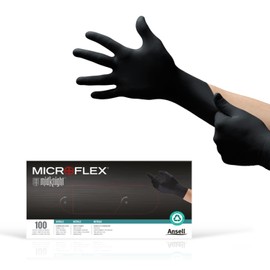 Ansell MICROFLEX MidKnight MK-296 Guantes desechables de nitrilo para automoción, aplicación de la ley con textura completa, grande, negro (caja de 100)