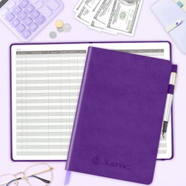 JUBTIC Hardcover Accounting Ledger Book (7x10″) - Bank Accounting Log for Small Business Bookkeeping & Personal Use - Account Tracker Notebook Track Accounts, Deposit, Expenses & Balance - Very Peri