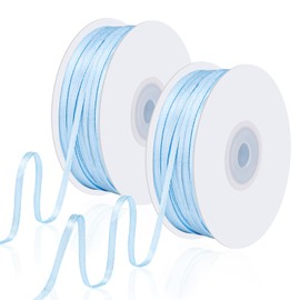 200 Yards 1/8 Inch Double Faced Blue Ribbon, Thin Light Blue Ribbon for Baby Shower Weeding Gift Wrapping Easter Graduate Mother's Day Decorations