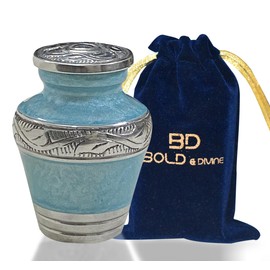BOLD & DIVINE Beautiful Turquoise Blue Textured Small Keepsake Urns for Human and Pet Ashes | with Velvet Bag & Funnel - 1 Quantity