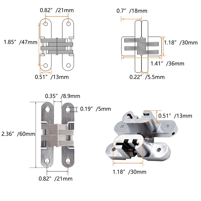 KAFENDA-Concealed Door hingesCross Hinges (1 Pair) zinc Alloy Material, 0-180