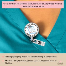 Ask Me About Our AMA Forms Badge Reel, Funny Emergency Room Nurse Badge Holder, Funny ICU Emergency Department Nurse Badge, Funny ER ED Nurse Doctor Gift, Sarcastic Healthcare Worker ID Badge Clip