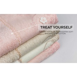 CONCETTI DI LUSSO Alvin Guipure Embroidered Luxury Towels - Soft and Washable Turkish Bath Towels for Hands, Face and Hair – Set of 4 in Gift Box - Multi-Color