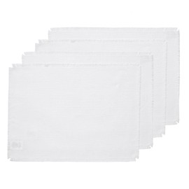 Solino Home Fringe Linen Placemats 19" L x 14" W Inch - 100% Pure Linen White Cloth Placemats Set of 4 - Washable Fabric Place Mats for Spring, Easter