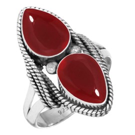 Jeweloporium 925 Sterling Silver Ring for Women Red Garnet Quartz Stone Statement Silver Ring Size S Mothers' Day Gift Fashion Jewelry