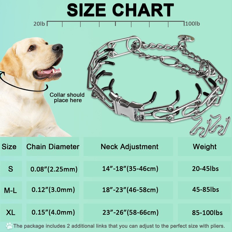 Prong Training Collar for Dogs, Adjustable Dog Pinch Collar with
