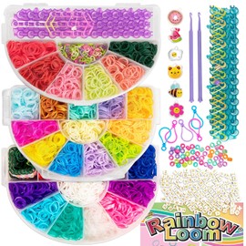 Rainbow Loom: Mighty Rainbow Case – Kit de manualidades de pulsera de bricolaje, 6000 bandas de goma, 2 telares poderosos, 6 encantos de tique, 50 abalorio, actividad de joyería, niño a partir de 7