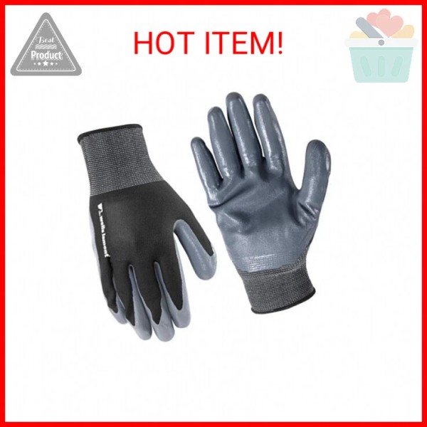 Wells Lamont Men's Coated Grip Work Gloves, Nitrile Coating, Medium