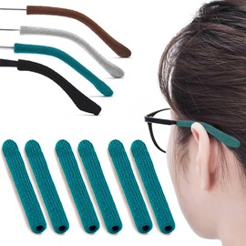 IYOOH 3 Pairs Eye Glasses Ear Grippers, Soft Knitting Cotton Arm Cushion for Glasses Behind Ear, Anti Slip Eye Glass Ear Grips, Non Slip Ear Pads for Glasses, Eyeglasses Temple Tips for Pain (Cyan)