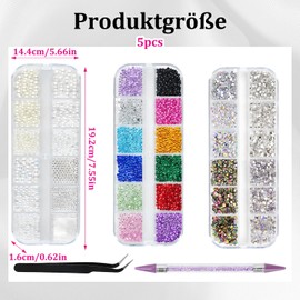 ZXJLWR 5200 Pieces Nail Charms, 5-Piece Set with Rhinestones and Beads for Nail Design, DIY Crafts and Fashion Accessories, Includes 2 Boxes with Different Sizes and Colours