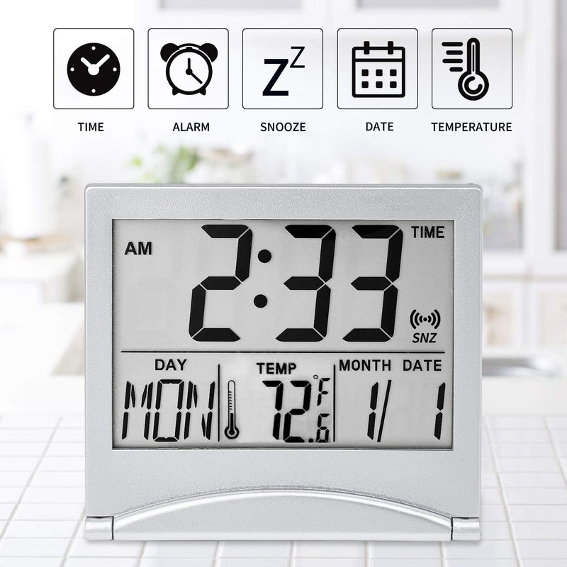 NITIUMI Alarm Clock, Large Screen, Slim Clock, Foldable, Thin, Small,