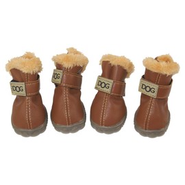 Winter Dog Boots & Paw Protectors: Outdoor Anti-Slip Dog Snow Shoes, Dog Booties Provide Warmth to Dogs Paws from Ice and Snow, Rubber Sole PU Leather Faux Fleece-Lined, Light Brown Dog Shoes Size 7