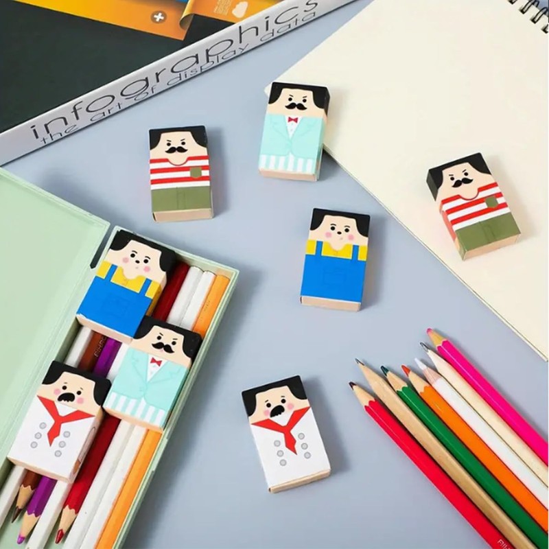 LUYING Eraser Set of 8, Elementary School Student Stationery, Mr.